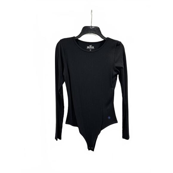 NWT Hollister Black Ribbed Long Sleeve Fitted Crew Neck Bodysuit- Size Large - Picture 1 of 9